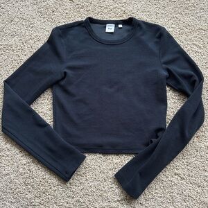 TNA Black Long Sleeve waffle tech knit Top